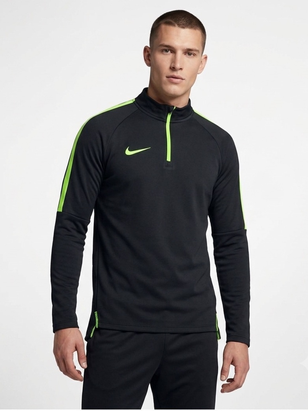 Nike Men's Black and Neon Green Quarter Zip Performance Jacket